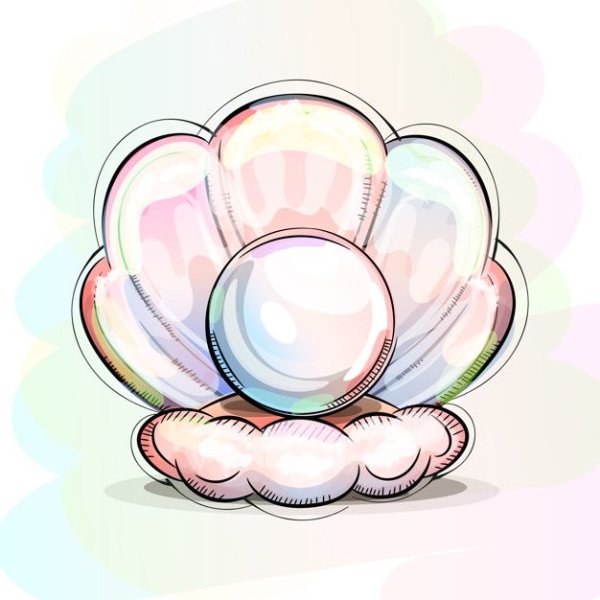 Ракушка с жемчужиной акварель