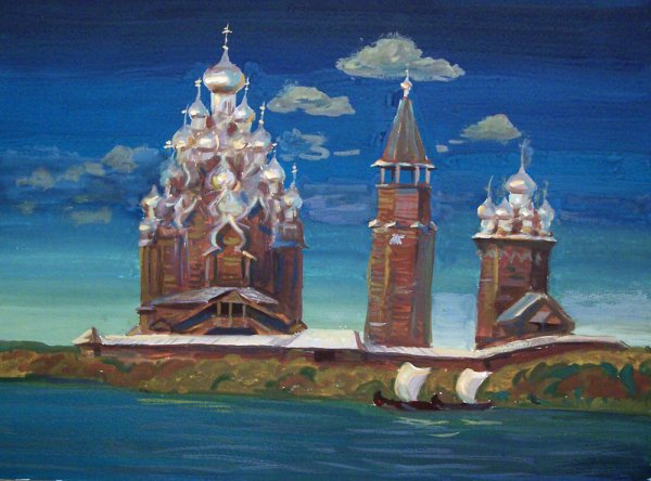 Нарисовать храм Преображения острова Кижи