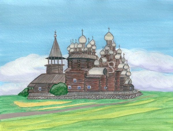 Нарисовать храм Преображения острова Кижи