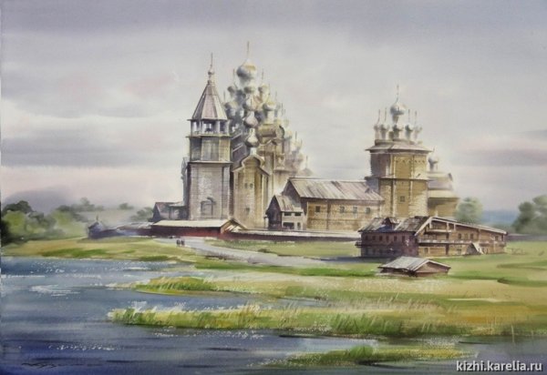 Преображенская Церковь погоста Кижи карельская зарисовка