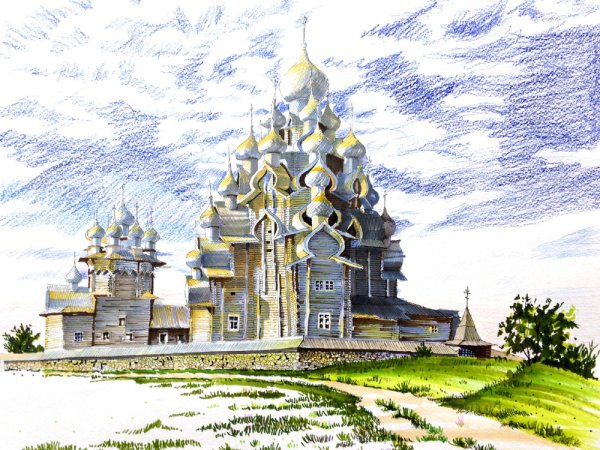 Кижи Церковь Преображения вектор