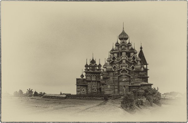Кижи Церковь Преображения Господня черно