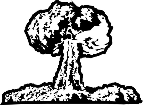 Ядерный гриб черно белый