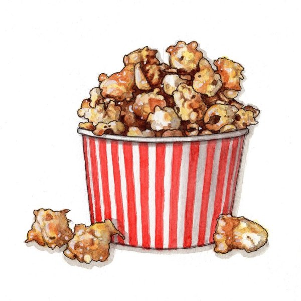 Ведерко попкорна акварелью
