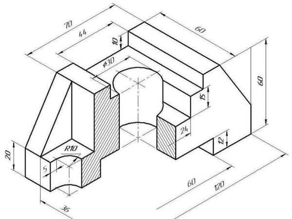 Аксонометрия с вырезом 1/4 детали