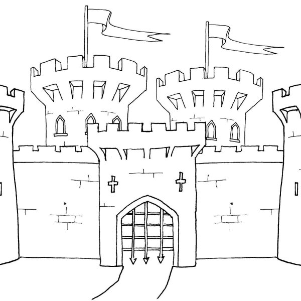 Каменный замок средневековья спереди