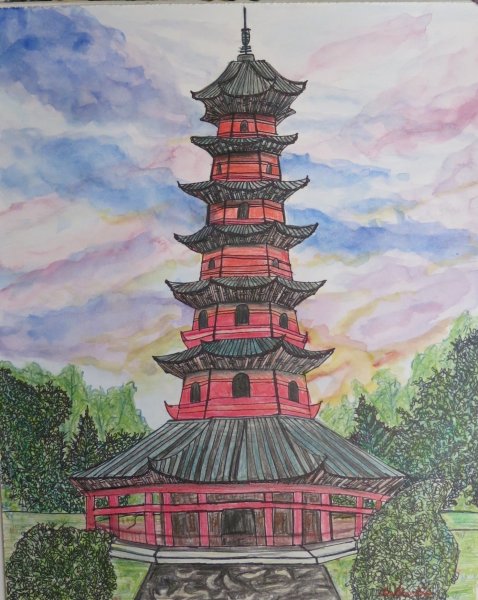 Японский домик карандашом