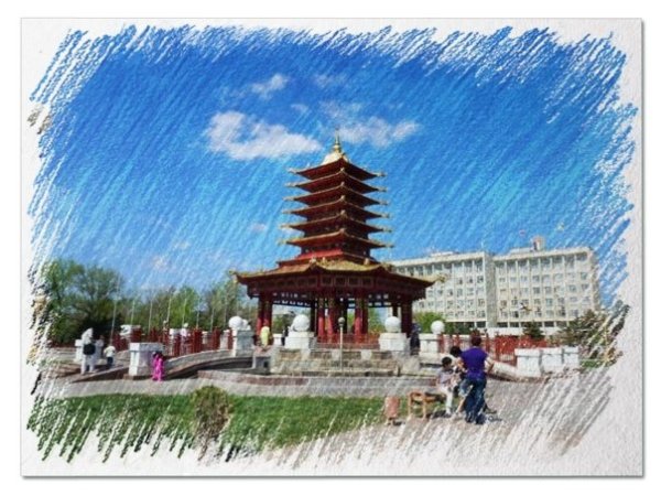 Буддийский храм карандашом