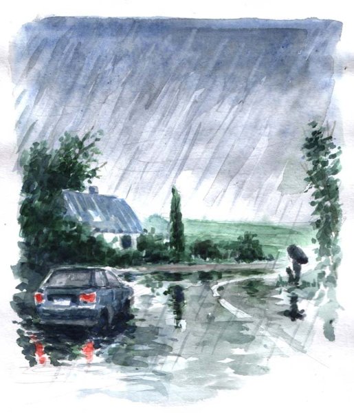 Дождливый пейзаж карандашом