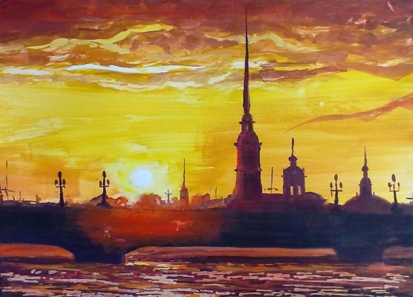 Петербургский художник Нева Петропавловская крепость