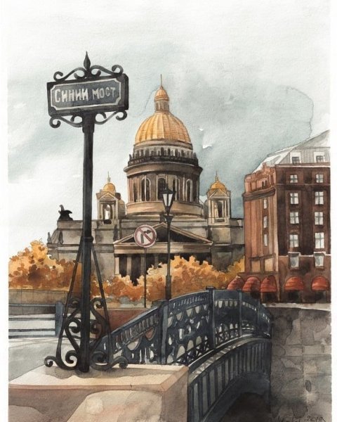 Питер акварель скетч мосты