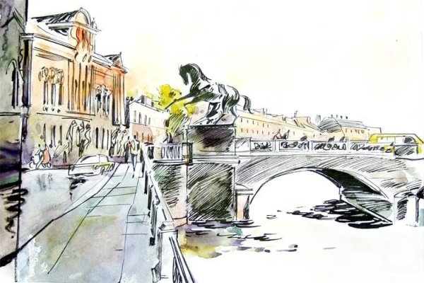 Санкт-Петербург акварель Аничков мост