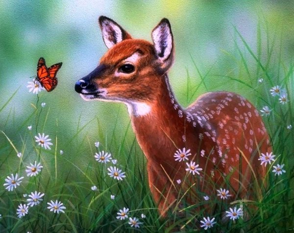Олененок с бабочками