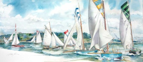 Парусная регата акварель