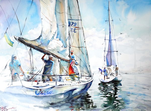 Парусник акварель