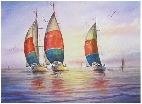 Морской пейзаж с корабликом