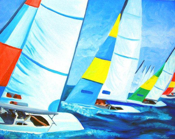 Яхта и волны на прозрачном фоне