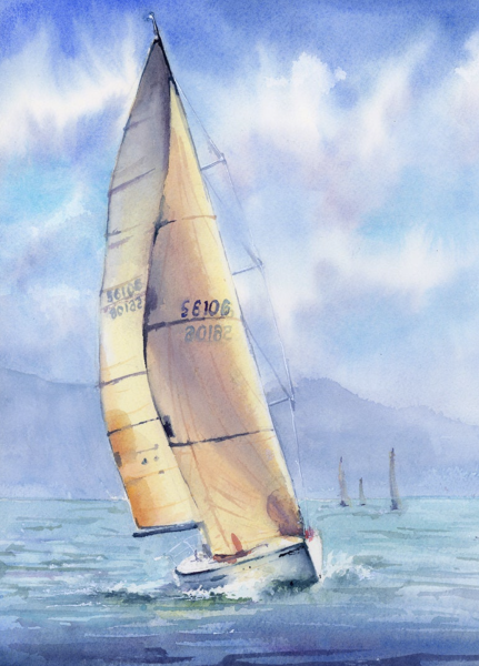 Константин Кузема акварель яхты