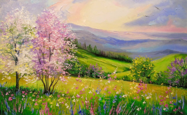Весенний пейзаж красками