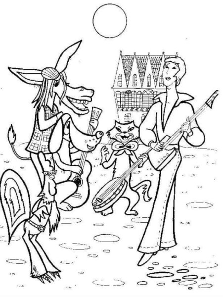 По сказке братьев Гримм «Бременские музыканты» раскраски