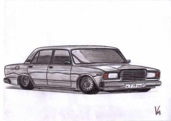 Нарисовать Лада сбоку 2107