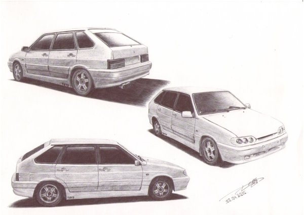 ВАЗ 2114 рисунок карандашом сзади