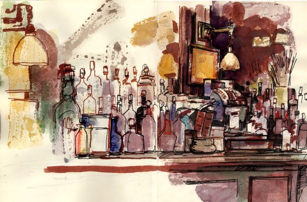 Бар акварель рисунок