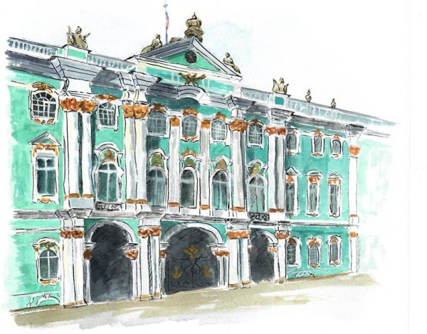 Санкт Петербург зимний дворец акварель