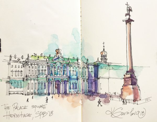 Скетчи маркерами архитектура Питера