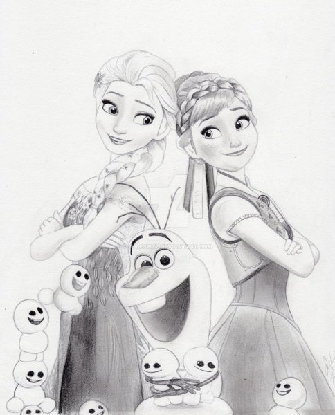 Эльза и Анна карандашом