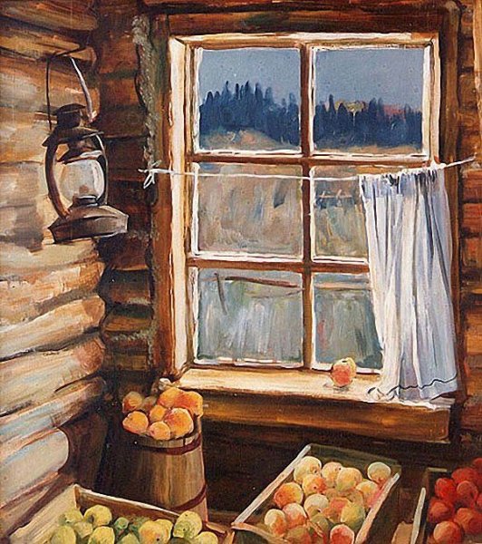 Деревенское окно живопись