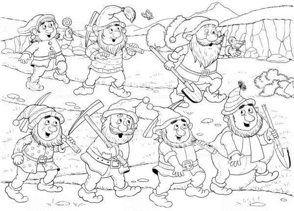 Шествие гномов разукрашка