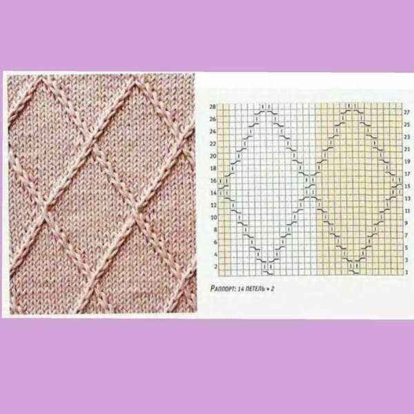 Узор ромбы спицами