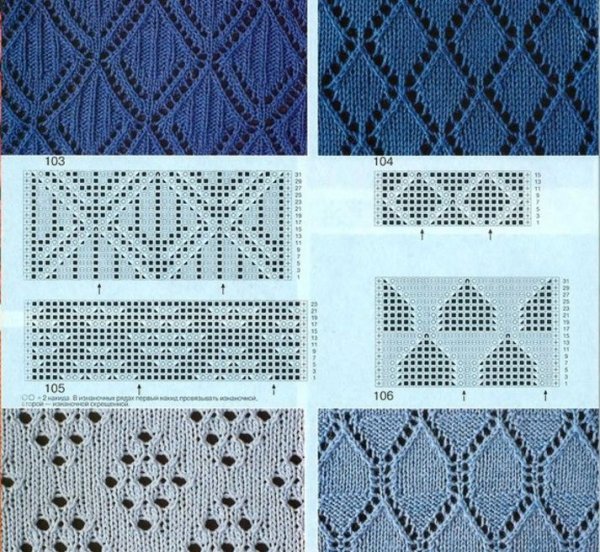 Ажурные узоры ромбики спицами со схемами