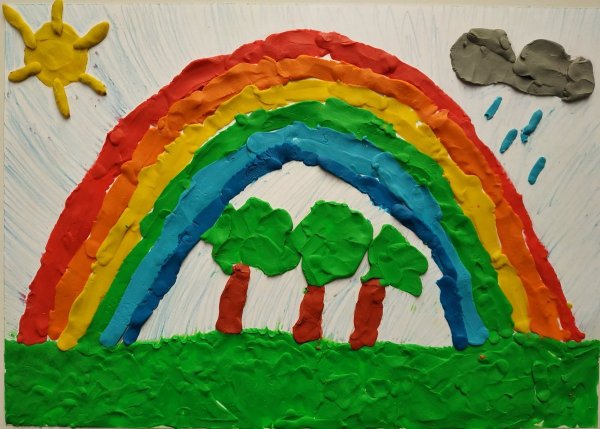 Пейзаж пластилином на картоне