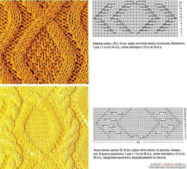 Схема узора ромбы для вязания спицами
