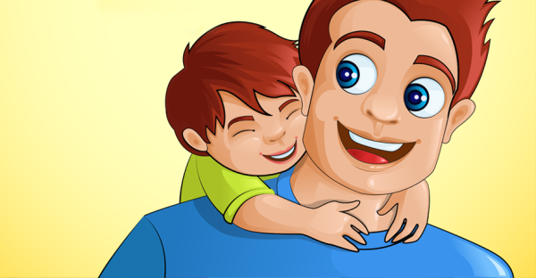 Мультяшный папа с детьми