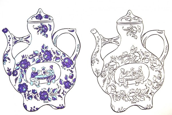 Посуда для росписи Гжель для детей трафареты