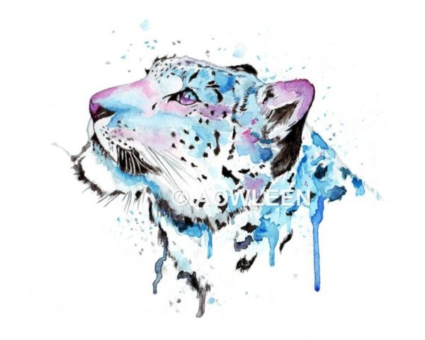 Снежный Барс акварель