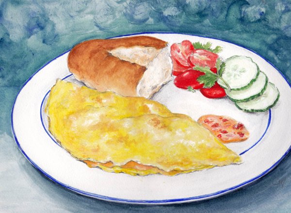 Яичница акварелью нарисовать