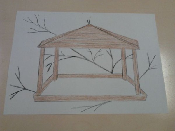 Рисование птицы на кормушке