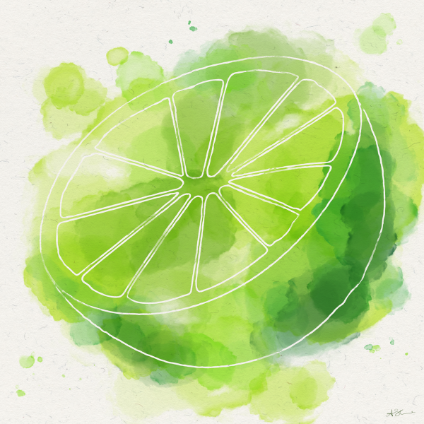Фрукты акварелью лайм