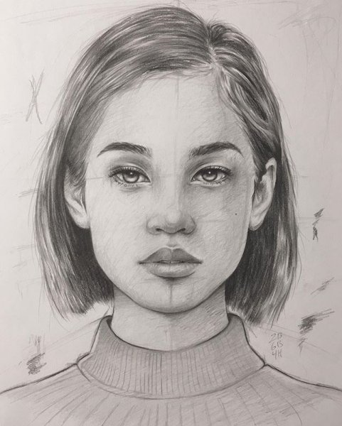 Лицо анфас карандашом