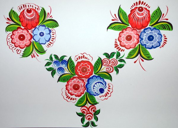 Рис. "Разделочная доска" Городецкая роспись