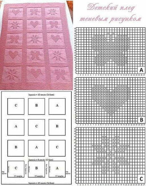 Теневой рисунок спицами схемы для детского пледа