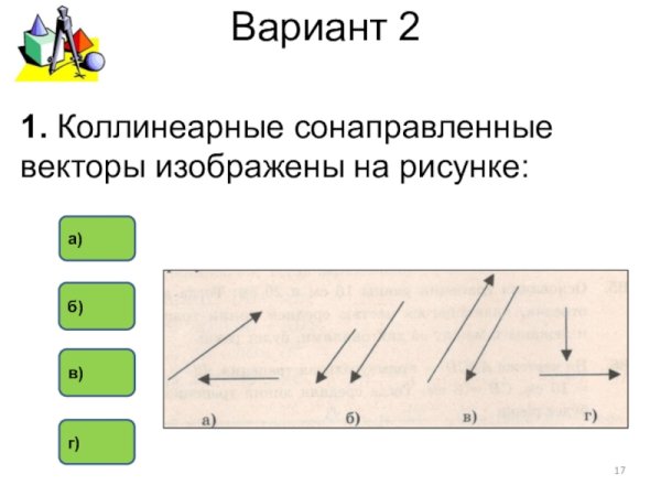 Коллинеарные сонаправленные векторы изображены на рисунке
