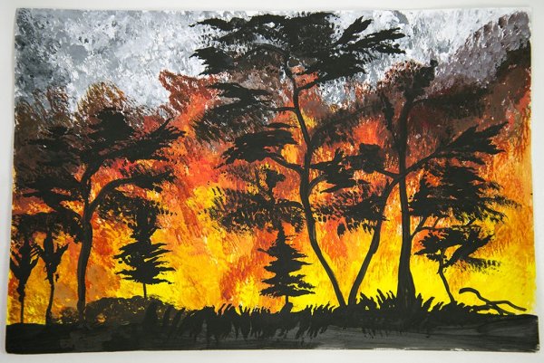 Пожар в лесу рисунок для детей