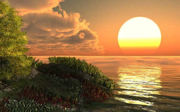 Пейзаж с заходящим солнцем