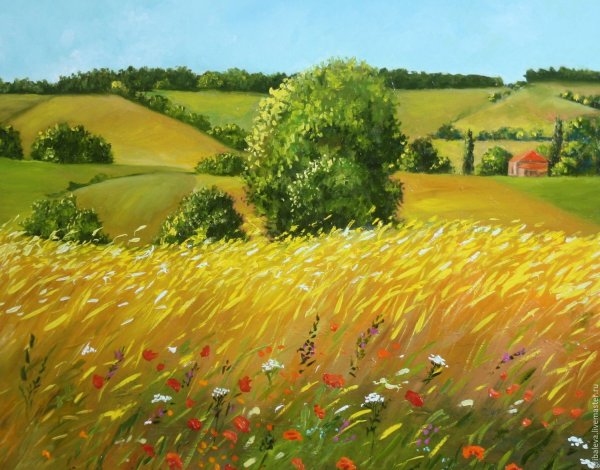 Тропинка в пшеничном поле. Живопись