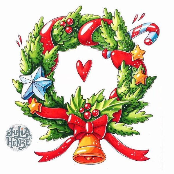 Новогодний венок рисование